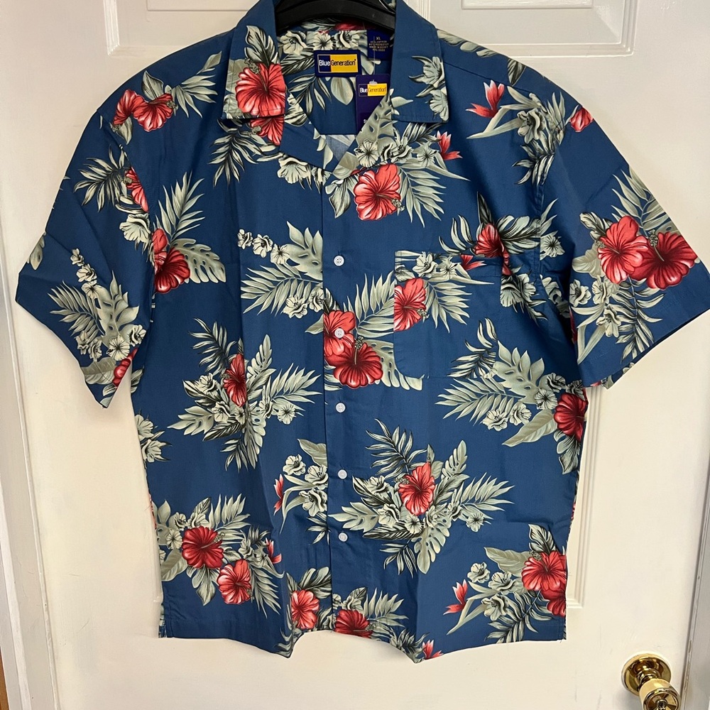 Casual Blue and Red Floral Button Down Shirt
